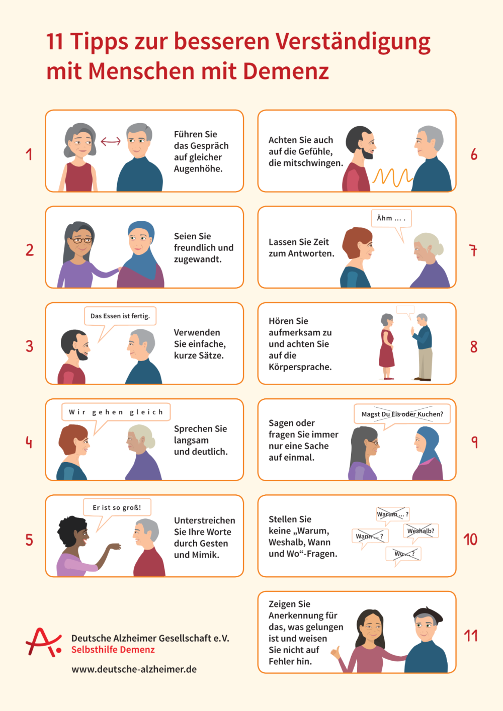 Infoblatt "11 Tipps zur besseren Verständigung mit Menschen mit Demenz"