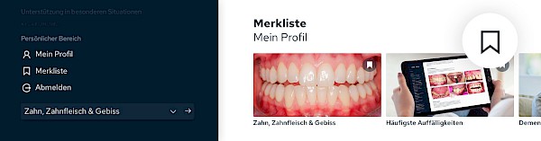 Screenshot der Merkliste auf der Webseite