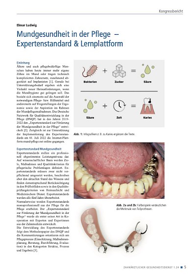 Presse www.mund-pflege.net: Mundgesundheit in der Pflege – Expertenstandard & Lernplattform. Kongressbericht, in: Zahnärztlicher Gesundheitsdienst 1.24, S. 5-8
