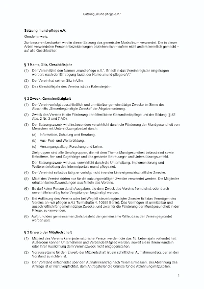Projektinfo Vereinssatzung