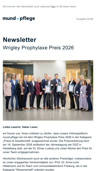 Newsletter Archiv (seit 2024) Wrigley Prophylaxe Preis 2026